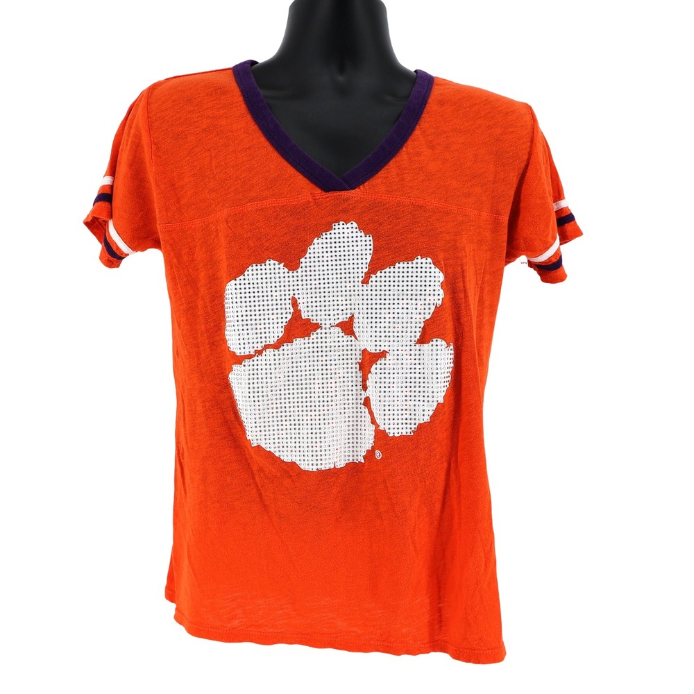 Clemson Tigers‎ Rhinestone Paw College Classics V-Neck Orange T-Shirt Women's L